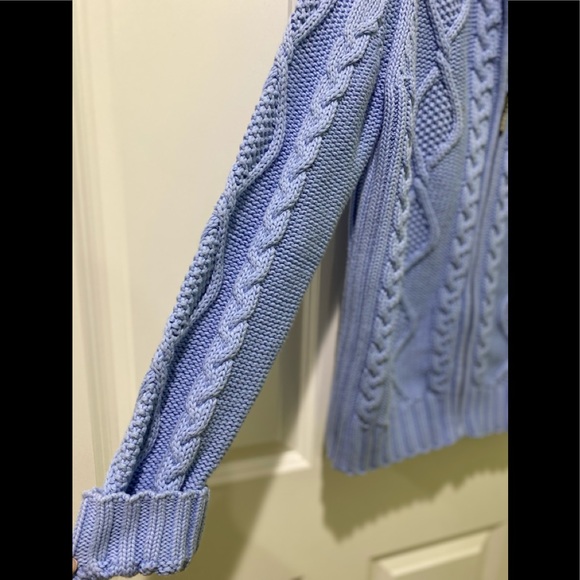 EUC pretty blue Leo & Nicole chunky knit 100% cotton zip up sweater. - Picture 5 of 8
